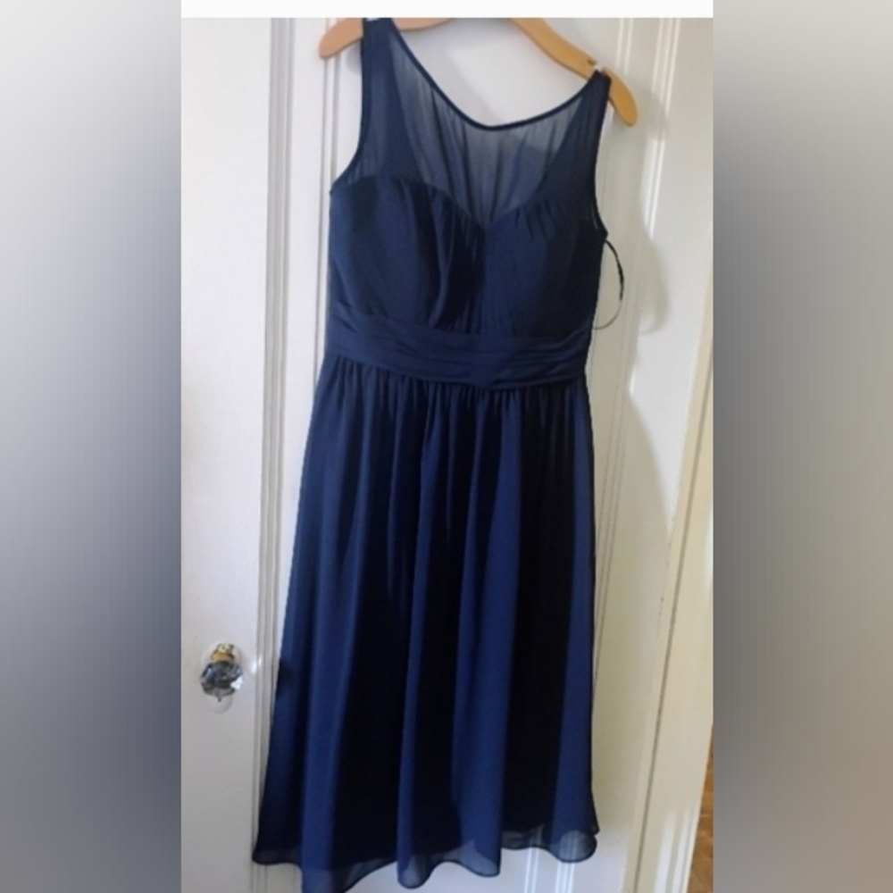 Bill Levkoff Navy Wedding Guest Cocktail Size 12 Illusion Neckline. Dress